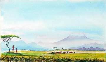 アフリカ人 Painting - アフリカから見たキリマンジャロ山の風景